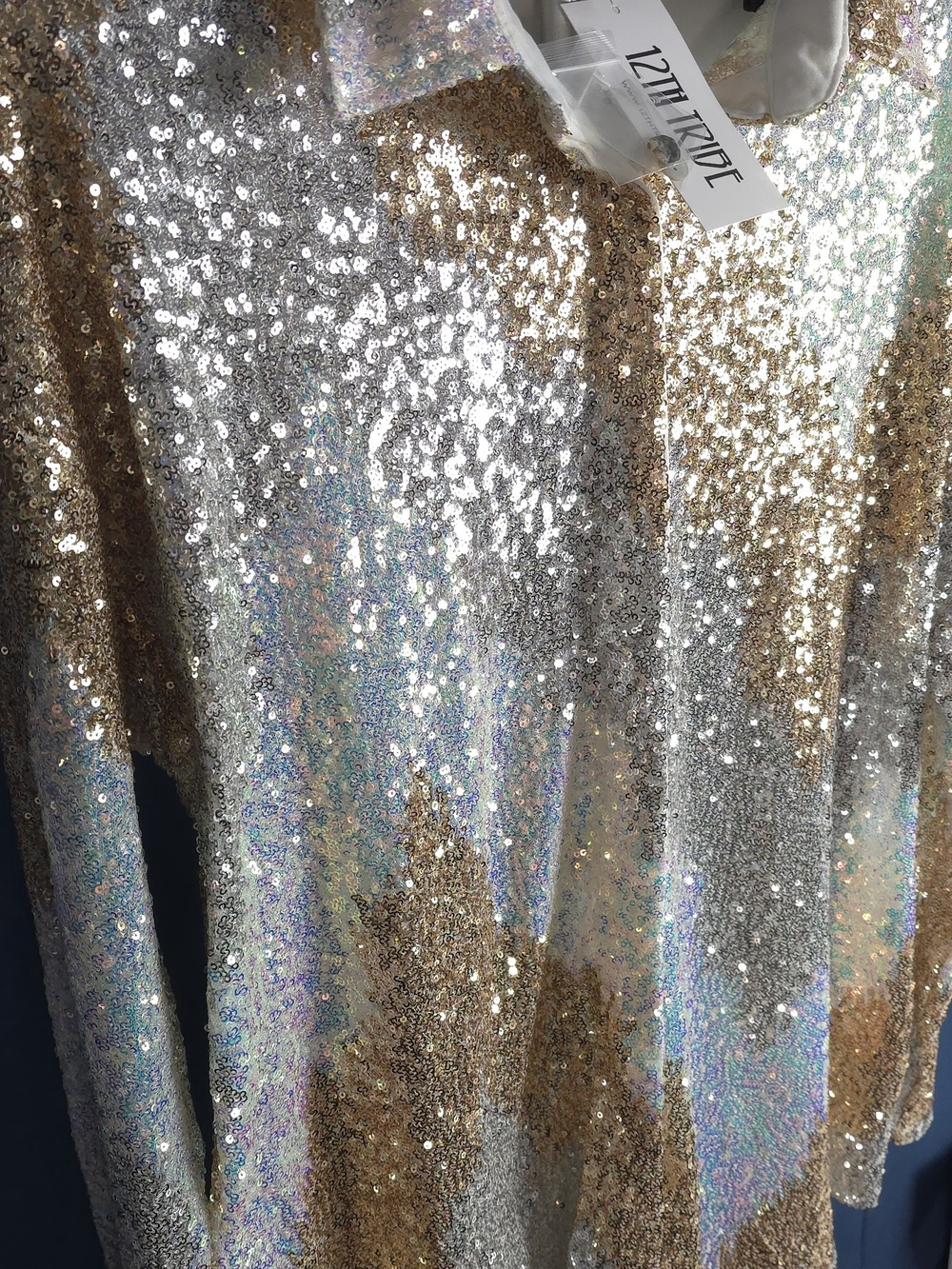 NWT 12th Tribe Genevieve Sequin Button Up L Gold, Silver, Aqua - Picture 2 of 16